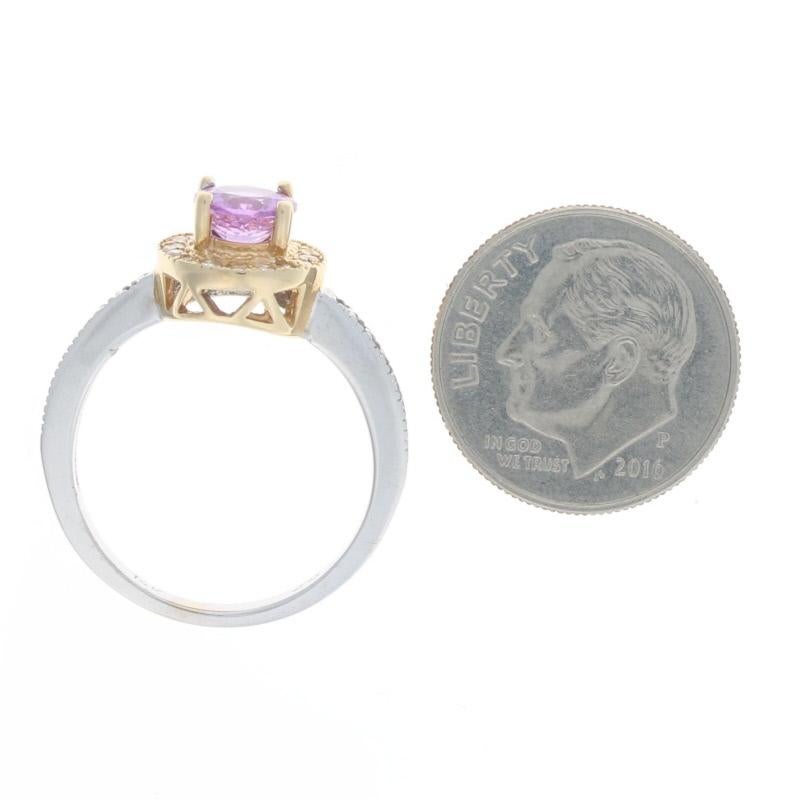 White Gold Pink Sapphire and Diamond Halo Ring, 14 Karat Round Cut 1.29 Carat 1