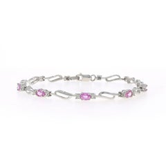 White Gold Pink Sapphire Diamond Link Bracelet 7 1/4" - 10k Oval 1.10ctw