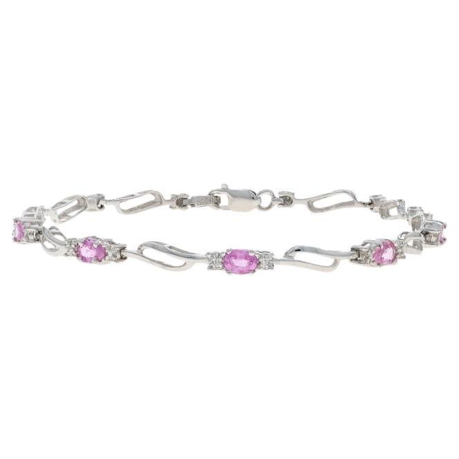 White Gold Pink Sapphire Diamond Link Bracelet 7 1/4" - 10k Oval 1.10ctw