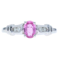 Weißgold Pink Sapphire Diamond Ring - 10k Oval .65ctw