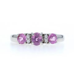 White Gold Pink Sapphire Diamond Ring - 14k Oval & Round 1.19ctw Three-Stone
