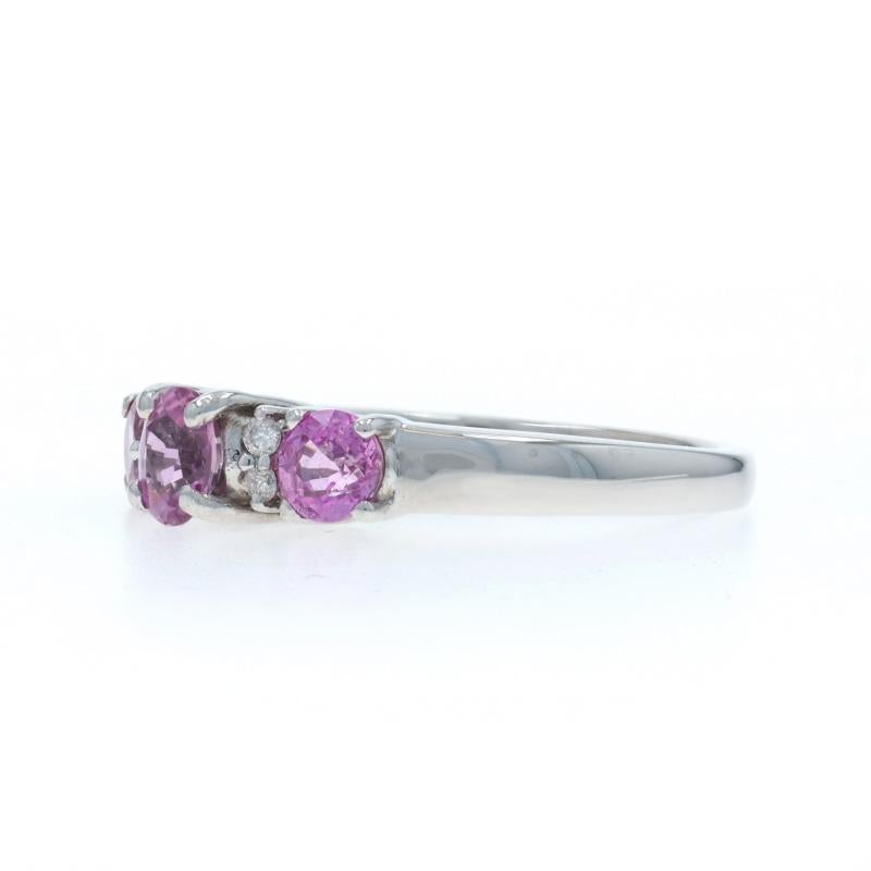 White Gold Pink Sapphire Diamond Ring - 14k Oval & Round 1.19ctw Three-Stone en Excelente estado para la venta en Greensboro, NC