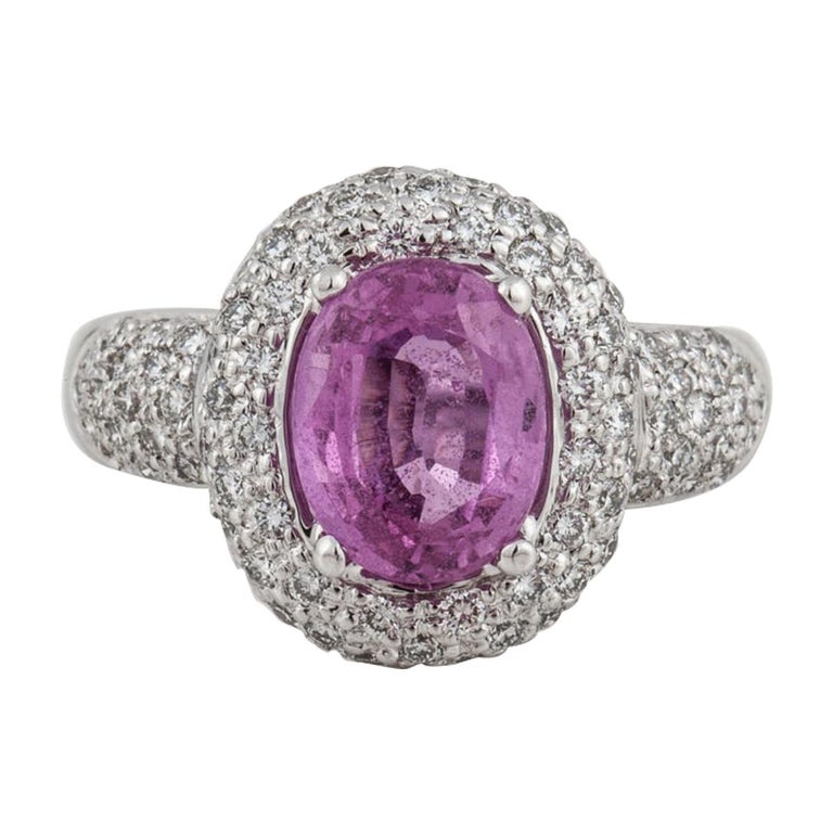 3.03 Ct. Oval Pink Sapphire and Diamond Ring in 18K White Gold For Sale ...