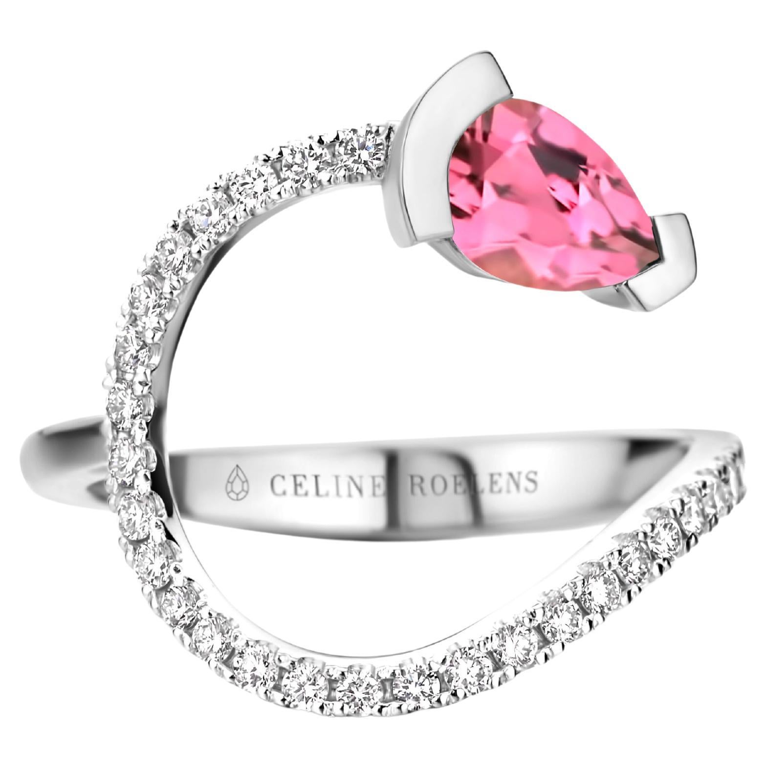 White Gold Pink Tourmaline Diamond Cocktail Ring  For Sale