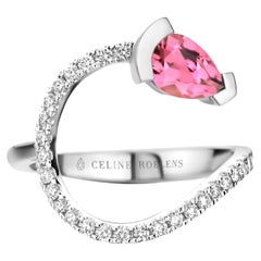 White Gold Pink Tourmaline Diamond Cocktail Ring 