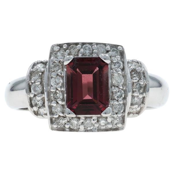 White Gold Pink Tourmaline Diamond Halo Ring - 14k Emerald 1.93ctw
