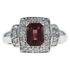 White Gold Pink Tourmaline Diamond Halo Ring - 14k Emerald 1.93ctw