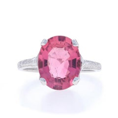White Gold Pink Tourmaline Vintage Cocktail Solitaire Ring - 14k Oval 4.72ct