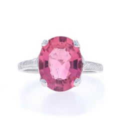 Bague solitaire de cocktail vintage en or blanc 14 carats avec tourmaline rose 4,72 carats