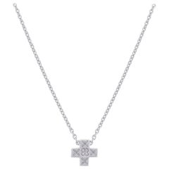 White Gold Plate Flower and Stars Cross Pendant Diamonds in the Sky