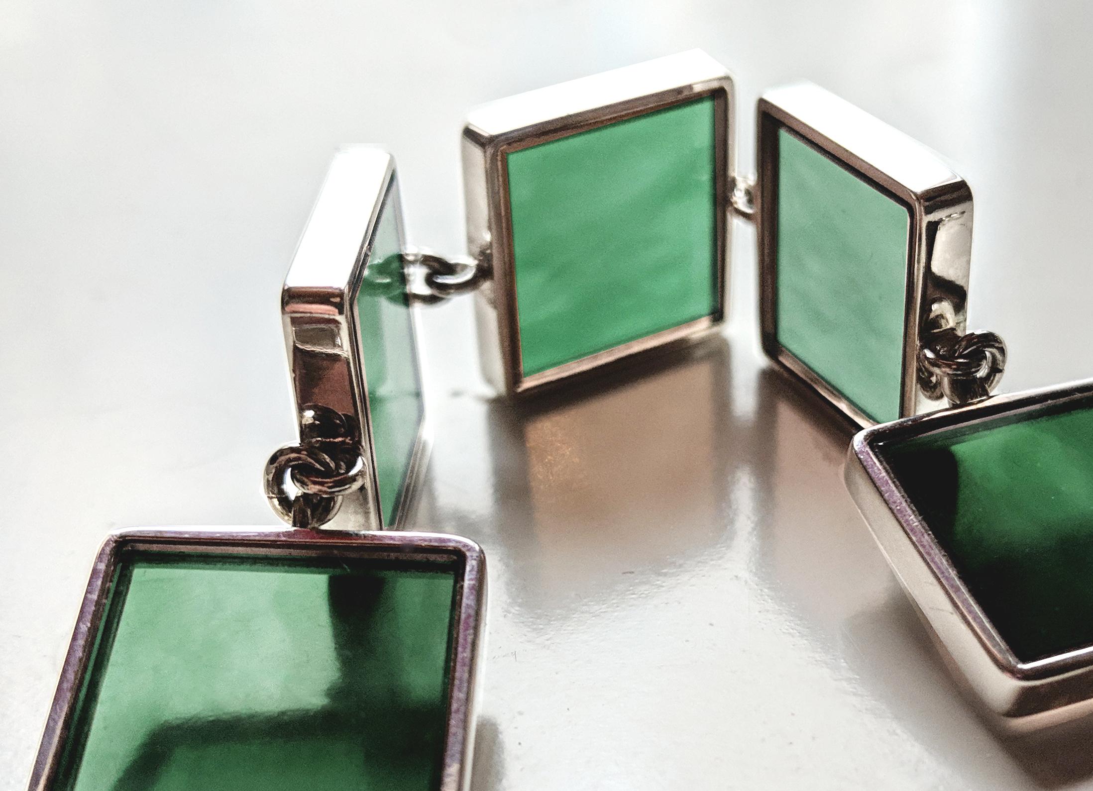 da uomo o donna Bracciale in argento Sterling in stile Art Deco con quarzo verde scuro in vendita