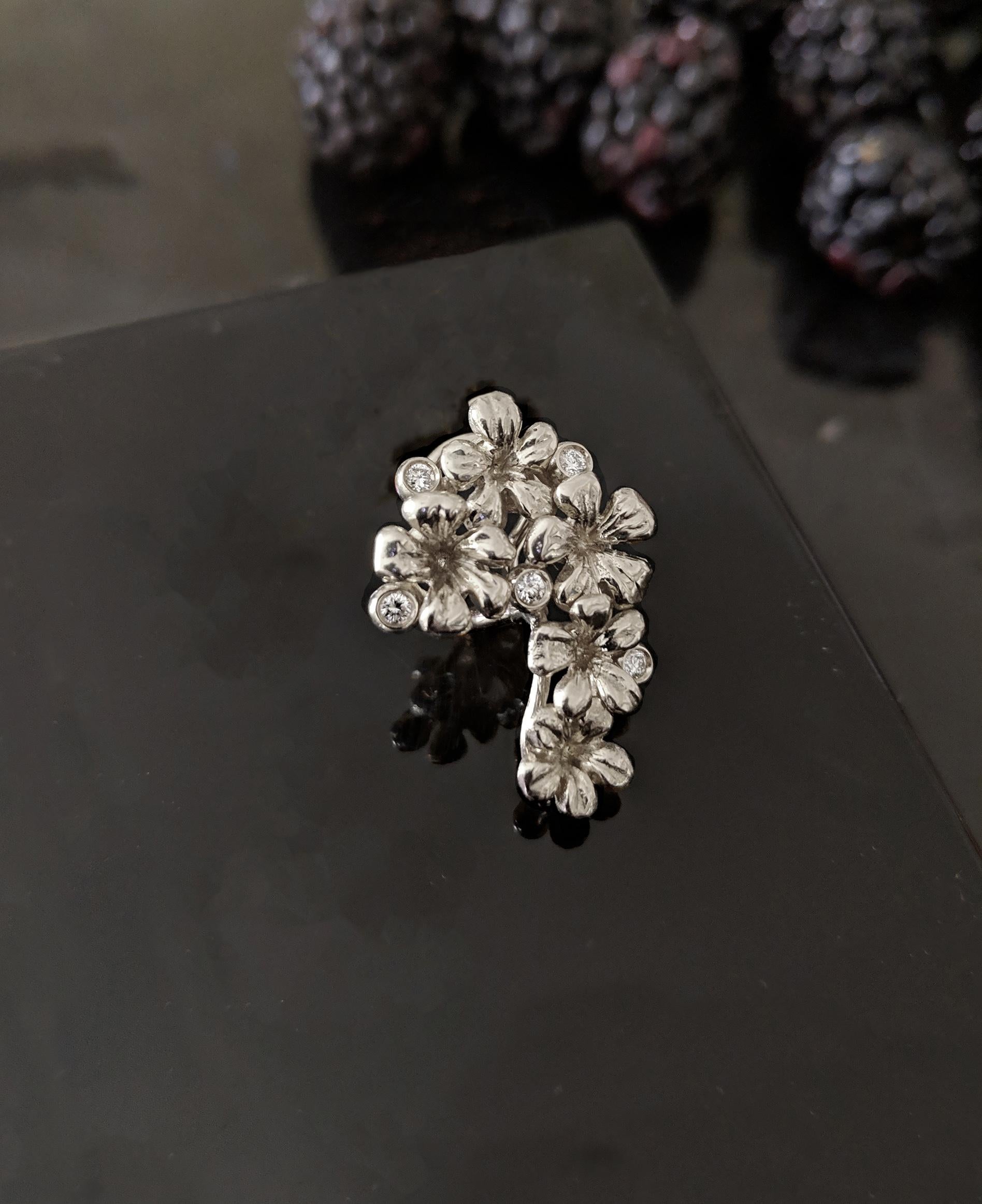 White Gold Plated Blossom Clip-On Earrings with Diamonds by the Artist For Sale 1