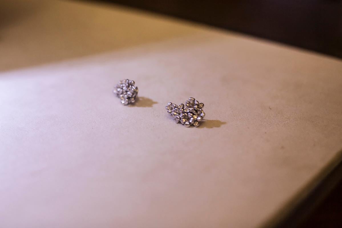 Women's White Gold Plated Blossom Clip-On Earrings with Diamonds by the Artist For Sale