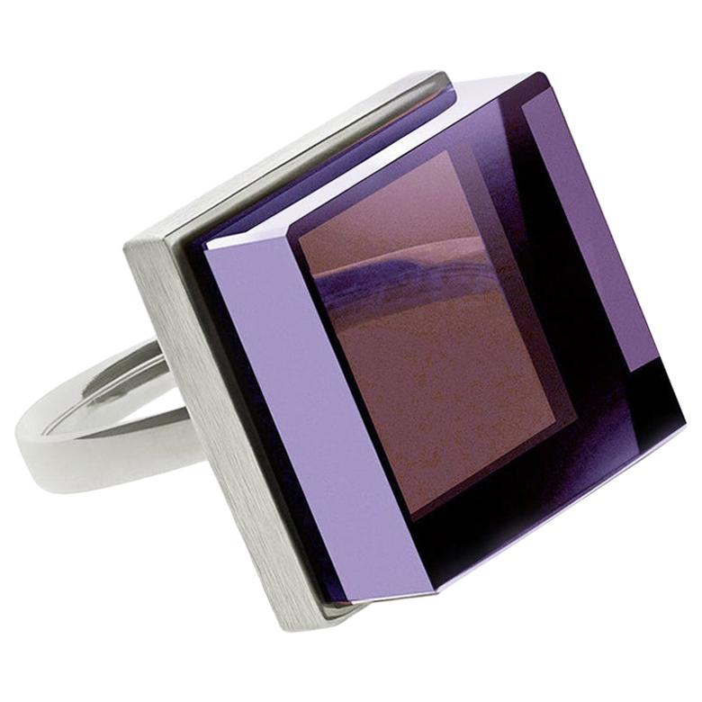 Sterling Silver Art Deco Style Ring with Natural Amethyst For Sale