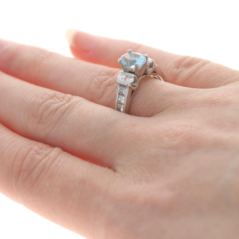 Oval Cut White Gold & Platinum Aquamarine Diamond Engagement Ring -18k 2.19ctw Euro Shank For Sale