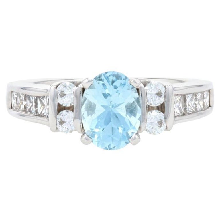 Weißgold & Platin Aquamarin Diamant Verlobungsring -18k 2,19ctw Euro Shank