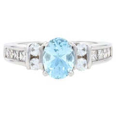 Weißgold & Platin Aquamarin Diamant Verlobungsring -18k 2,19ctw Euro Shank