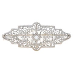 Broche Art of Vintage en or blanc et platine avec diamants - 14k Euro .13ct Vintage Bar Pin