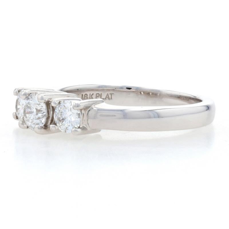 For Sale:  White Gold & Platinum Diamond Three-Stone Engagement Ring 18k Round .76ctw GSL 3