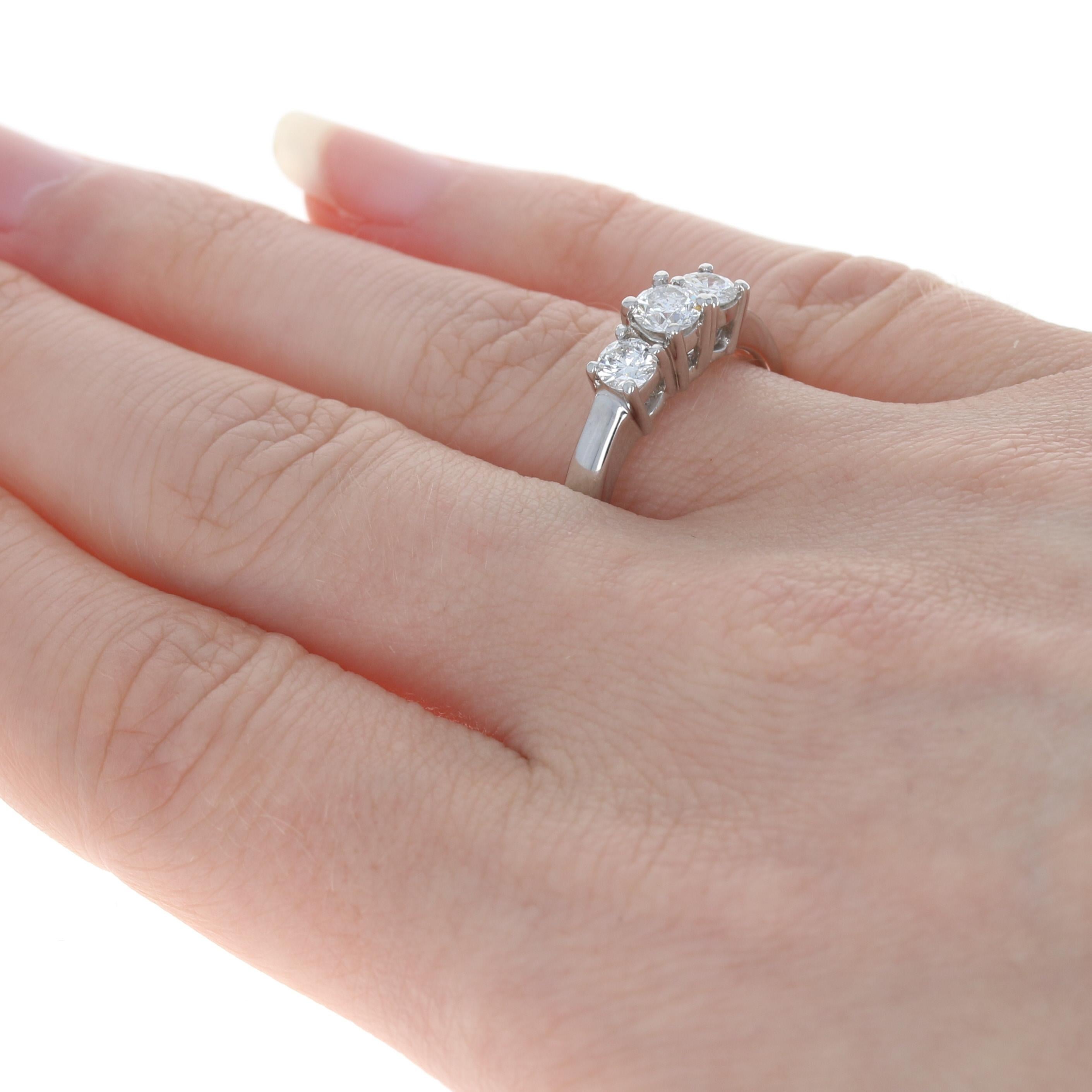 For Sale:  White Gold & Platinum Diamond Three-Stone Engagement Ring 18k Round .76ctw GSL 4