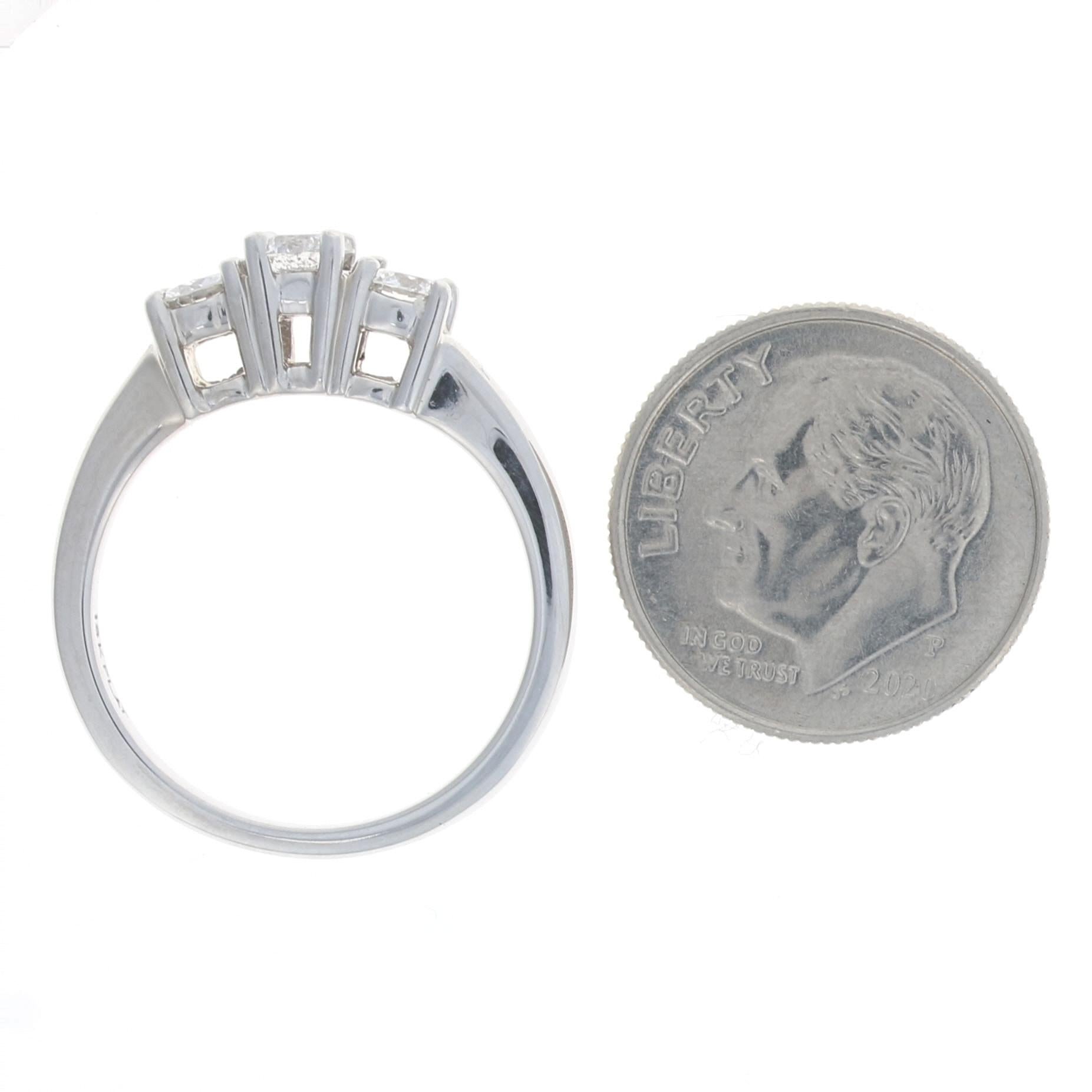 For Sale:  White Gold & Platinum Diamond Three-Stone Engagement Ring 18k Round .76ctw GSL 5