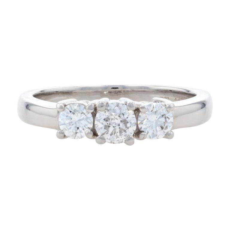 For Sale:  White Gold & Platinum Diamond Three-Stone Engagement Ring 18k Round .76ctw GSL