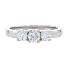 White Gold & Platinum Diamond Three-Stone Engagement Ring 18k Round .76ctw GSL