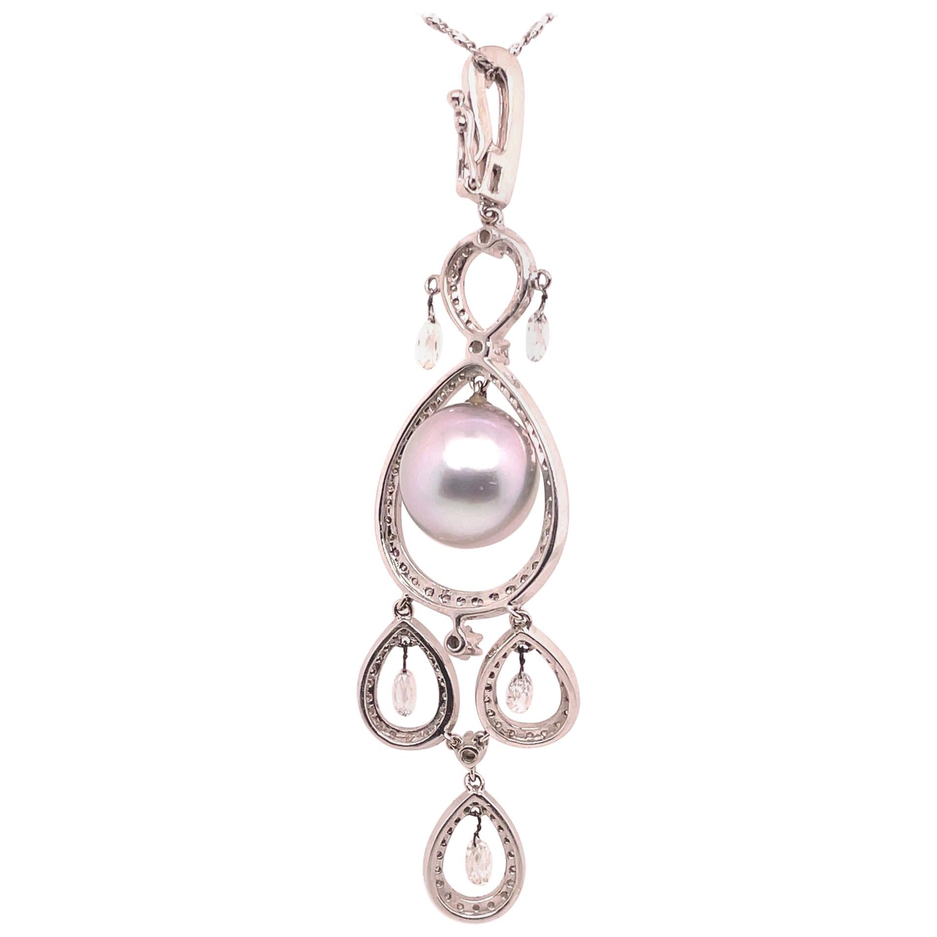 White Gold Platinum Lovelier Pearl Diamond Necklace For Sale