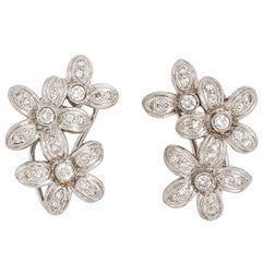 White Gold Plumeria Flower Bouquet Diamond Cluster Earrings