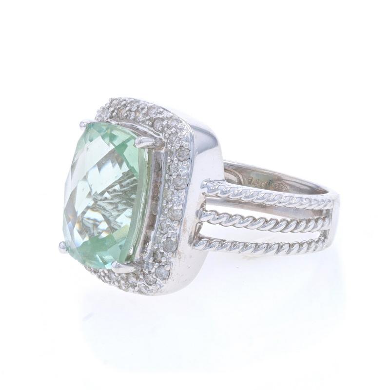 White Gold Prasiolite Diamond Cocktail Ring - 14k Cushion Checkerboard 6.14ctw In Excellent Condition For Sale In Greensboro, NC