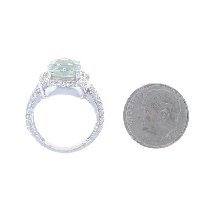 White Gold Prasiolite Diamond Cocktail Ring - 14k Cushion Checkerboard 6.14ctw For Sale 1