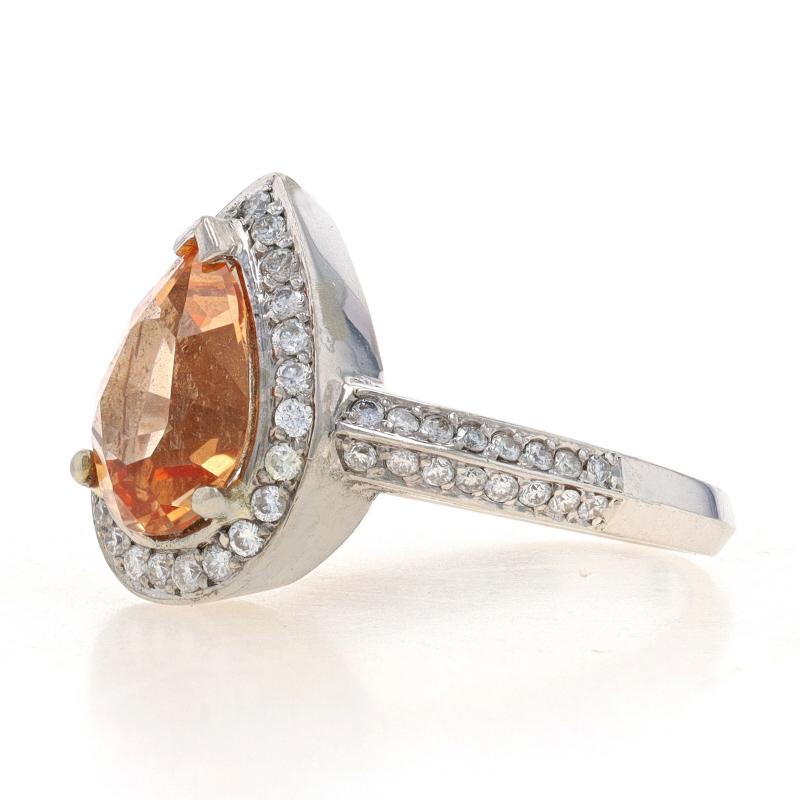 Pear Cut White Gold Precious Topaz & Diamond Halo Ring - 14k Pear 2.82ctw Knife-Edge For Sale