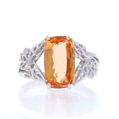 White Gold Precious Topaz & Diamond Ring - 14k Cushion 3.25ctw Leaves