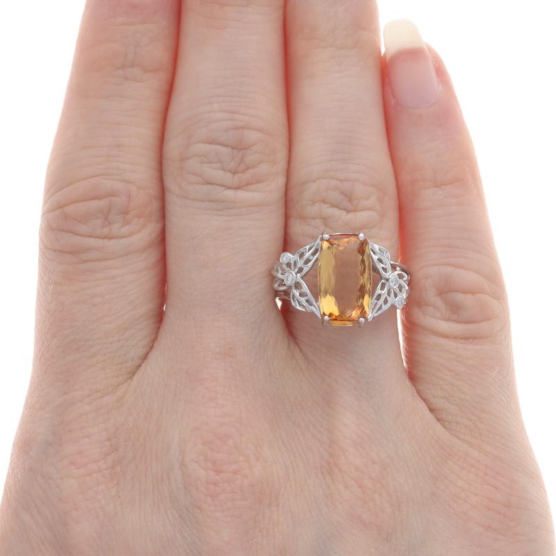 Cushion Cut White Gold Precious Topaz & Diamond Ring - 14k Cushion 3.25ctw Leaves For Sale