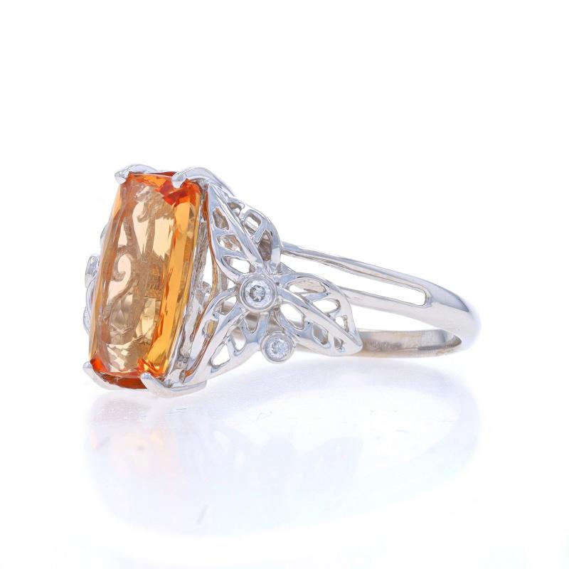 White Gold Precious Topaz & Diamond Ring - 14k Cushion 3.25ctw Leaves In Excellent Condition For Sale In Greensboro, NC