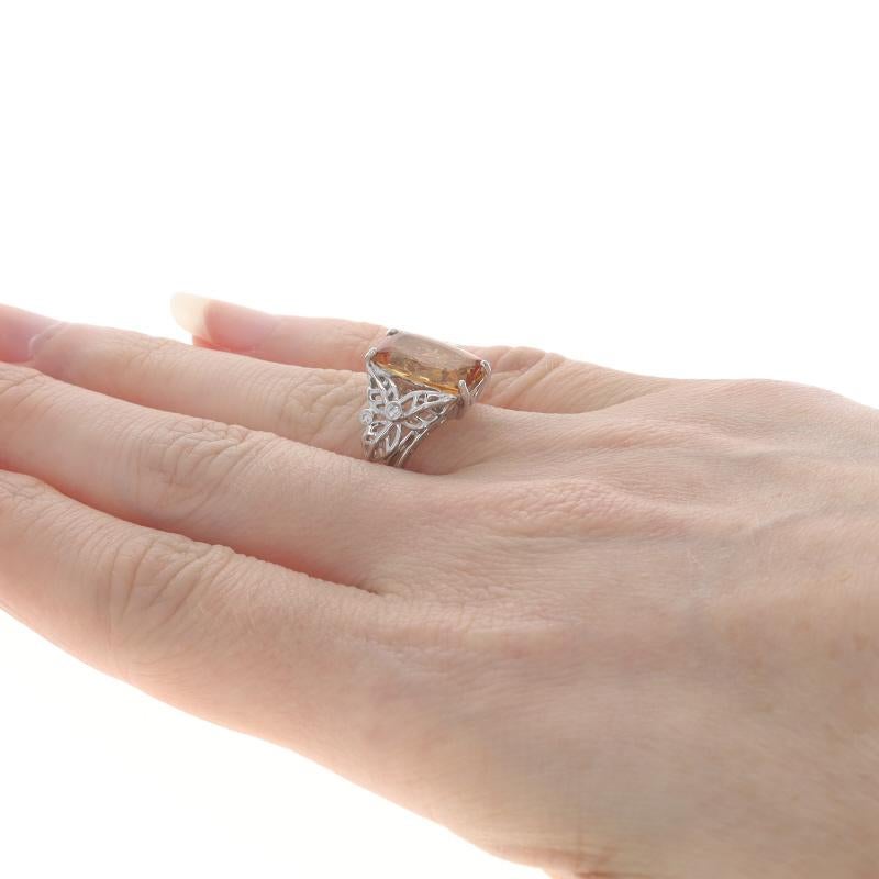 Women's White Gold Precious Topaz & Diamond Ring - 14k Cushion 3.25ctw Leaves For Sale