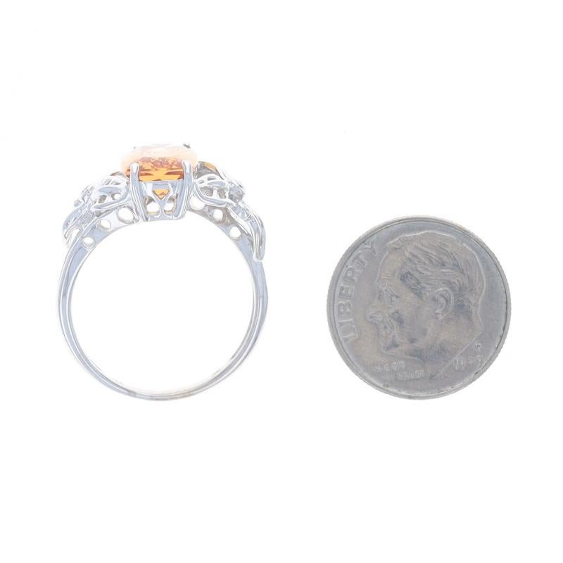 White Gold Precious Topaz & Diamond Ring - 14k Cushion 3.25ctw Leaves For Sale 1