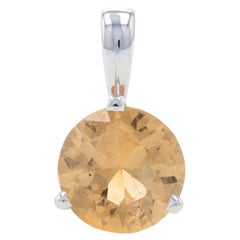 Antique White Gold Precious Topaz Solitaire Pendant, 14k Round Cut 1.26ct