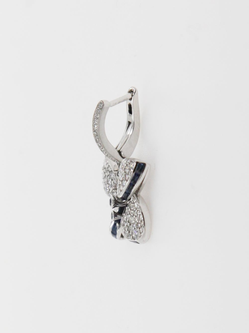 Graff White Gold Princess Butterfly w/ Diamonds and Light Blue Sapphire Earrings In Excellent Condition For Sale In New York, NY