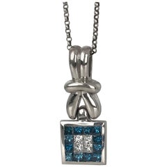 White Gold Princess-Cut, 1.50 Carat Blue and White Diamond Invisible Pendant