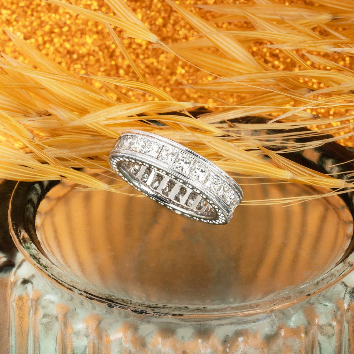White Gold Princess Cut Diamond Full Eternity Ring 2.00 Carat TDW For Sale 4