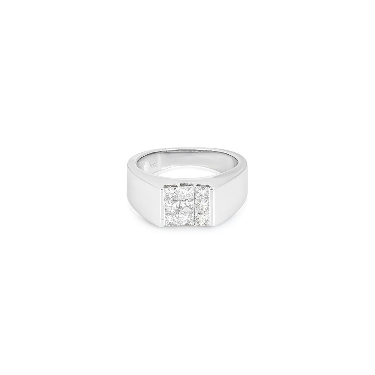 Men's White Gold Princess Cut Diamond Signet Ring For Sale