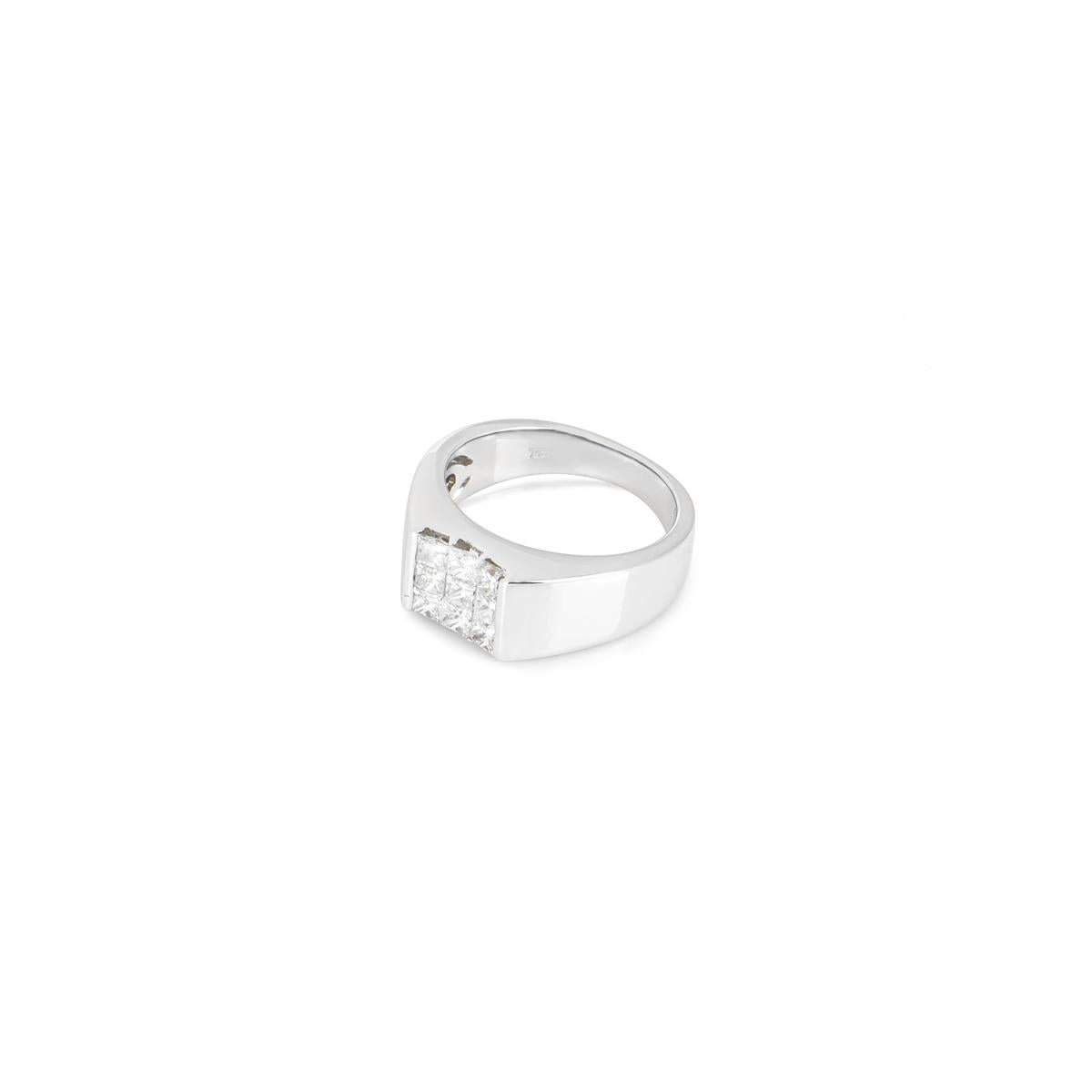 White Gold Princess Cut Diamond Signet Ring For Sale 1