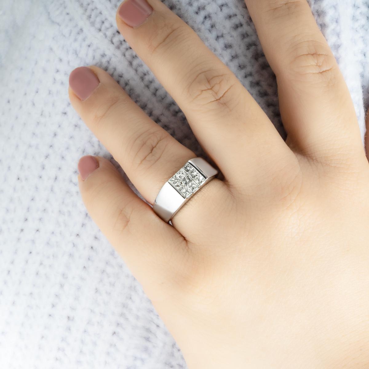 White Gold Princess Cut Diamond Signet Ring For Sale 2