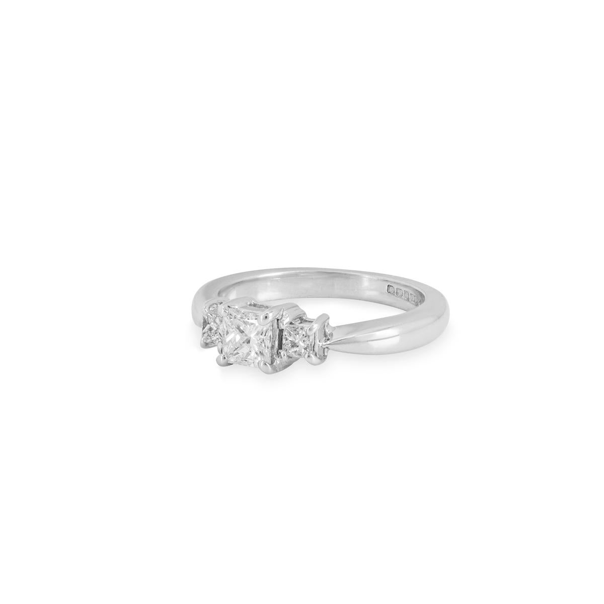 Women's White Gold Princess Cut Diamond Three Stone Ring 0.45ct I/VS2 For Sale