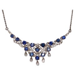 White Gold Prom Necklace with Diamonds and Sapphires