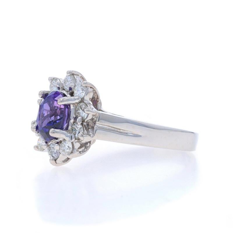 Anello aureola in oro bianco con zaffiro viola e diamante - 14k Ovale da 2,09 ct. In condizioni ottime in vendita a Greensboro, NC