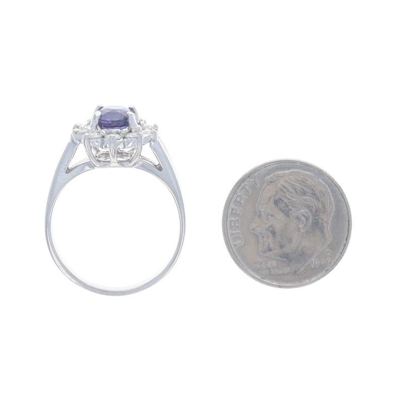 Anello aureola in oro bianco con zaffiro viola e diamante - 14k Ovale da 2,09 ct. in vendita 1