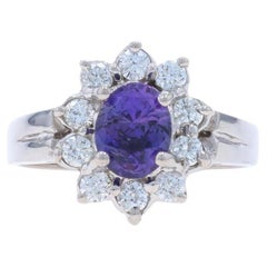 White Gold Purple Sapphire Diamond Halo Ring - 14k Oval 2.09ctw Flower Cathedral