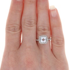 White Gold Quartz & Diamond Halo Ring, 14k Square Cushion 1.45ctw Engagement